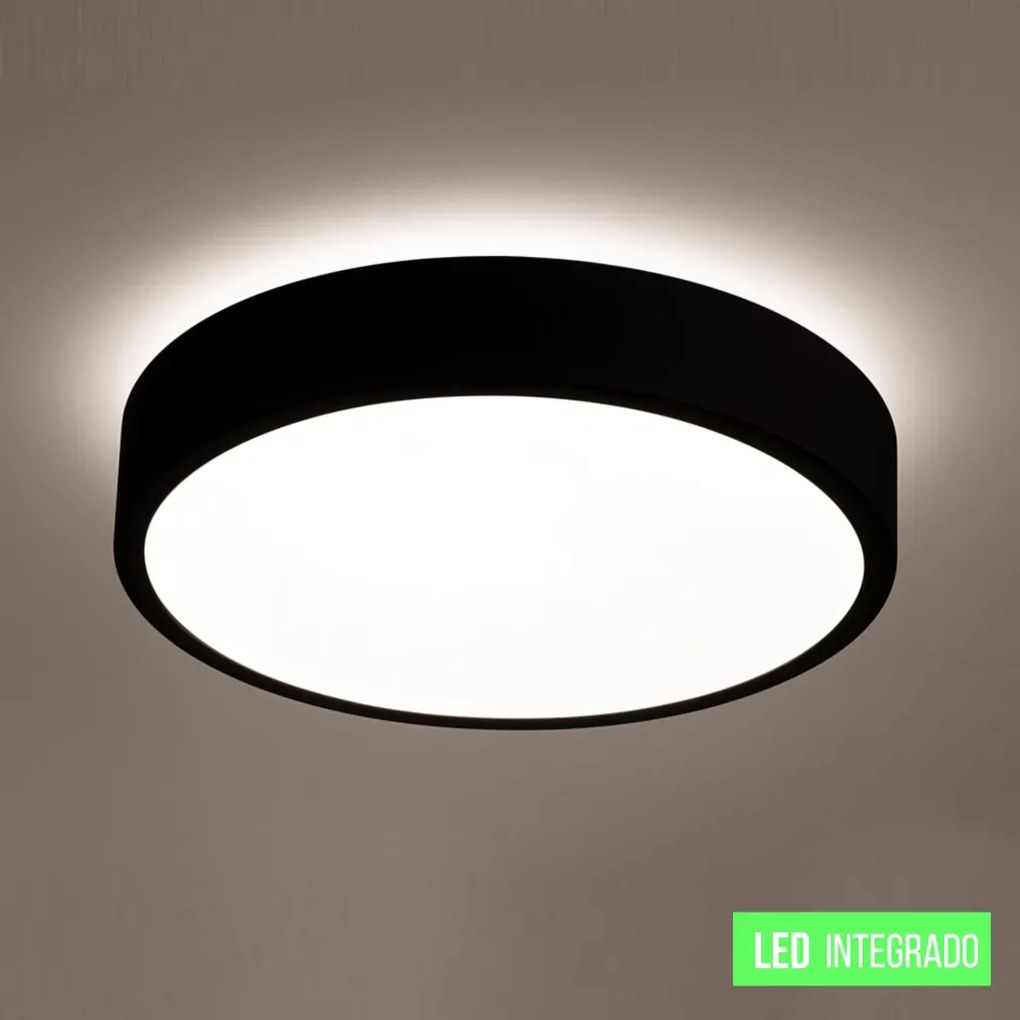Plafon Luna Redondo Ø42X7Cm Led 32W Bivolt - Usina 19660/42 (PT - Preto Texturizado, 3000k)