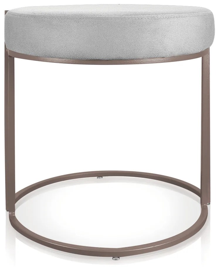 Puff Redondo Base Industrial Cobre Love Suede - Cinza