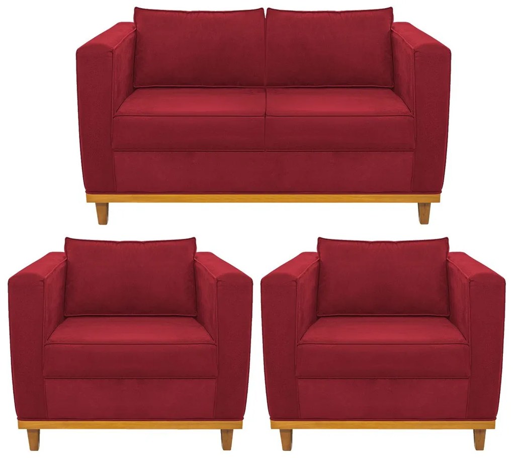 Kit Sofá 2 Lugares e 2 Poltronas Europa Suede Vermelho ADJ Decor