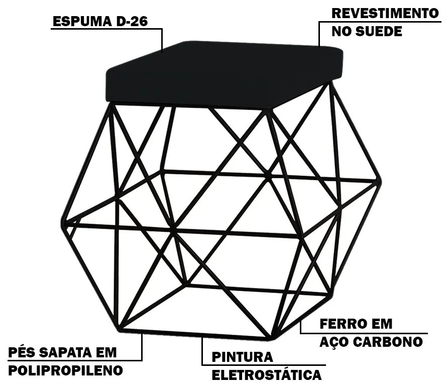 Puff Decorativo Sala de Estar Base Preto Trixie Suede Preto G41 - Gran Belo