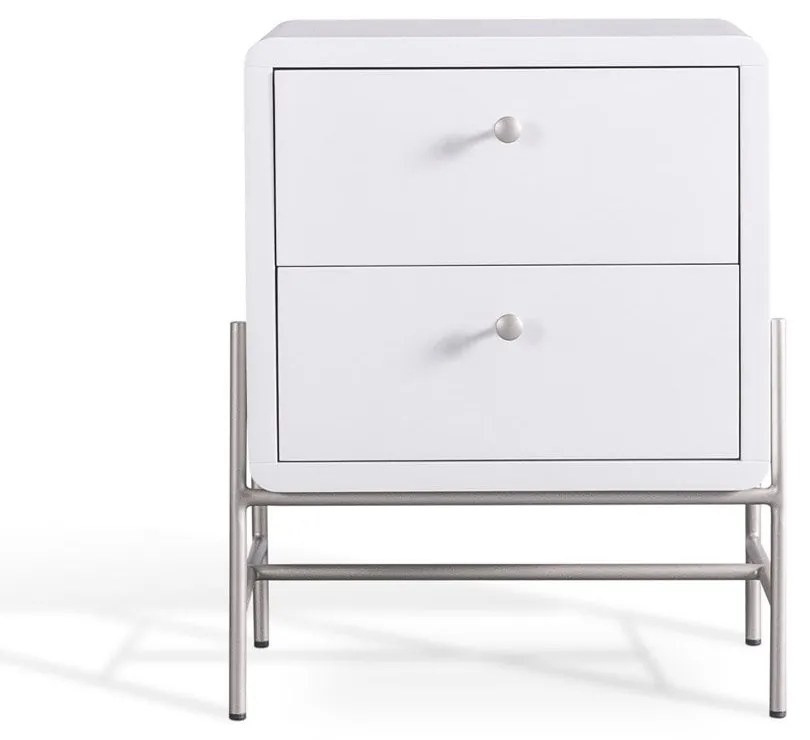 Mesa de Cabeceira Taynne 2 Gavetas Pintura Laca Fosca Base Aço Carbono Pintura Metalizada