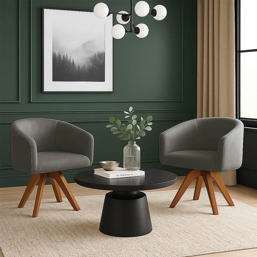 Poltrona Sala Base Giratória Madeira Kit 2 Arielle Suede Grafite D03 - D'Rossi