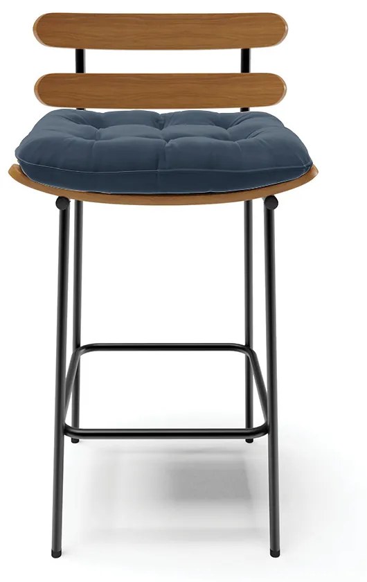 Kit 04 Banquetas Costela Suede Azul Marinho Base Metálica Preto - D'Rossi