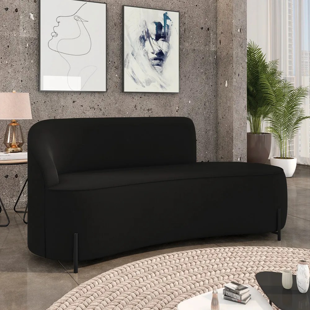 Sofá 3 Lugares Orgânico 180cm Pé Ferro Preto Morgan Suede D03 - D'Rossi - Preto