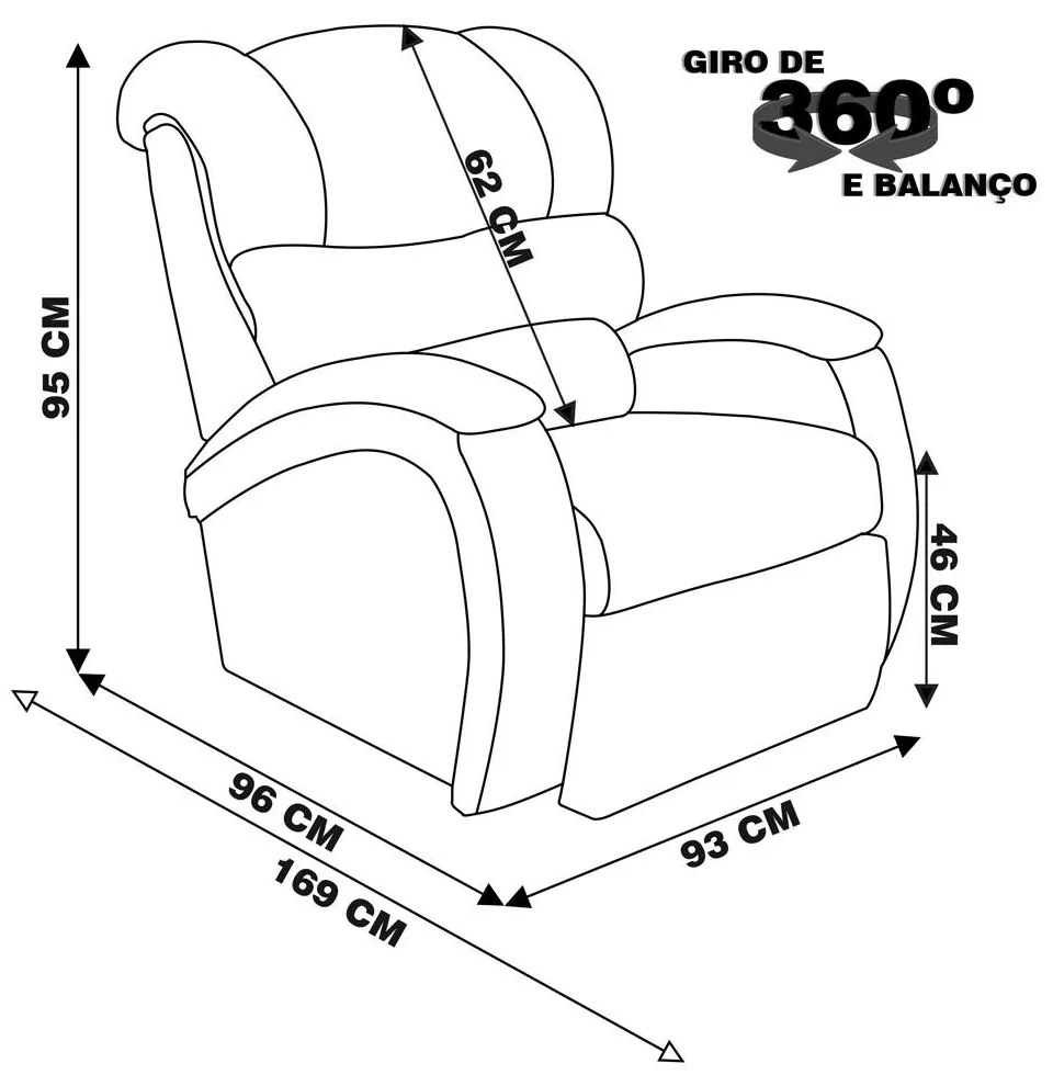 Poltrona do Papai Reclinável Giratória e Balanço Zero Wall com Gatilho Oasis PU Sintético Preto G23 - Gran Belo