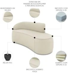 Sofá 3 Lugares Para Sala 180cm Orgânico Wendi Veludo Bege I01 - Mpoze