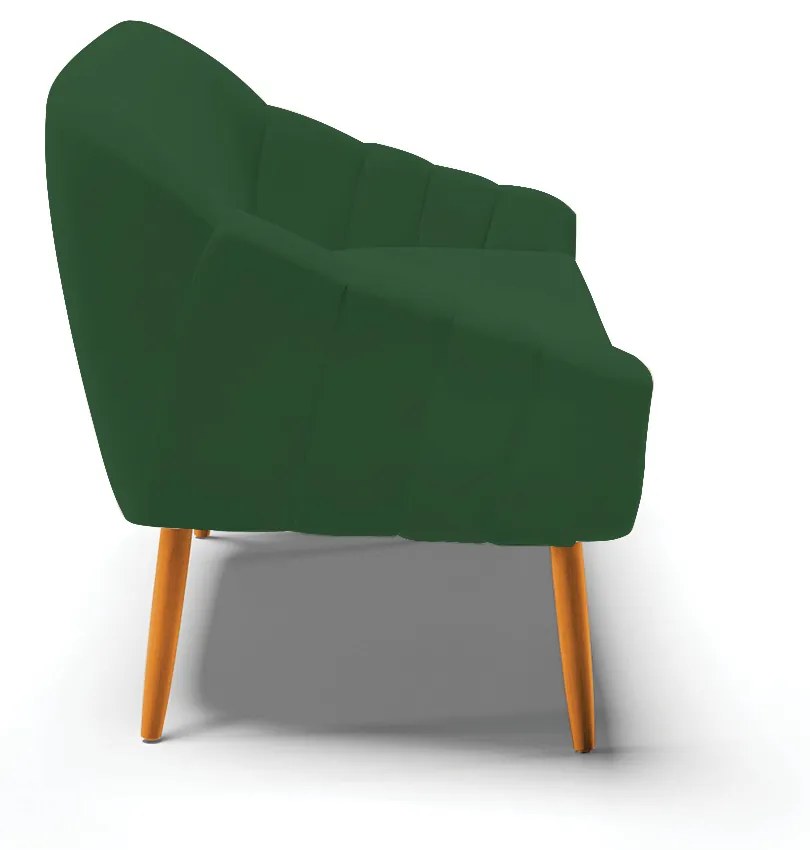 Namoradeira 02 Lugares Giovana Veludo Verde Pés Palito Castanho - Indo Decorar