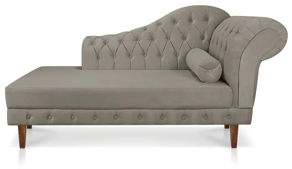 Divã Recamier Capitonê Mônaco 165 cm Suede Marrom Rato Pés Chanfrado- D'Rossi