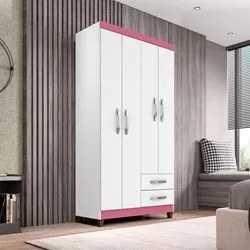 Guarda Roupa Solteiro 4 Portas Modena I03 Flex Branco/Azul/Rosa - Mpoz
