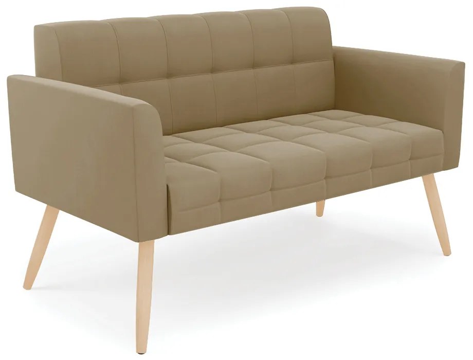Kit 1 Sofá Namoradeira e 2 Poltronas Elisa Suede Pés Palito Natural - D'Rossi - Marrom Rato