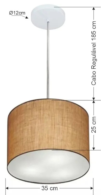 Lustre Pendente Cilíndrico Md-4211 Cúpula em Tecido 35x25cm Palha - Bivolt