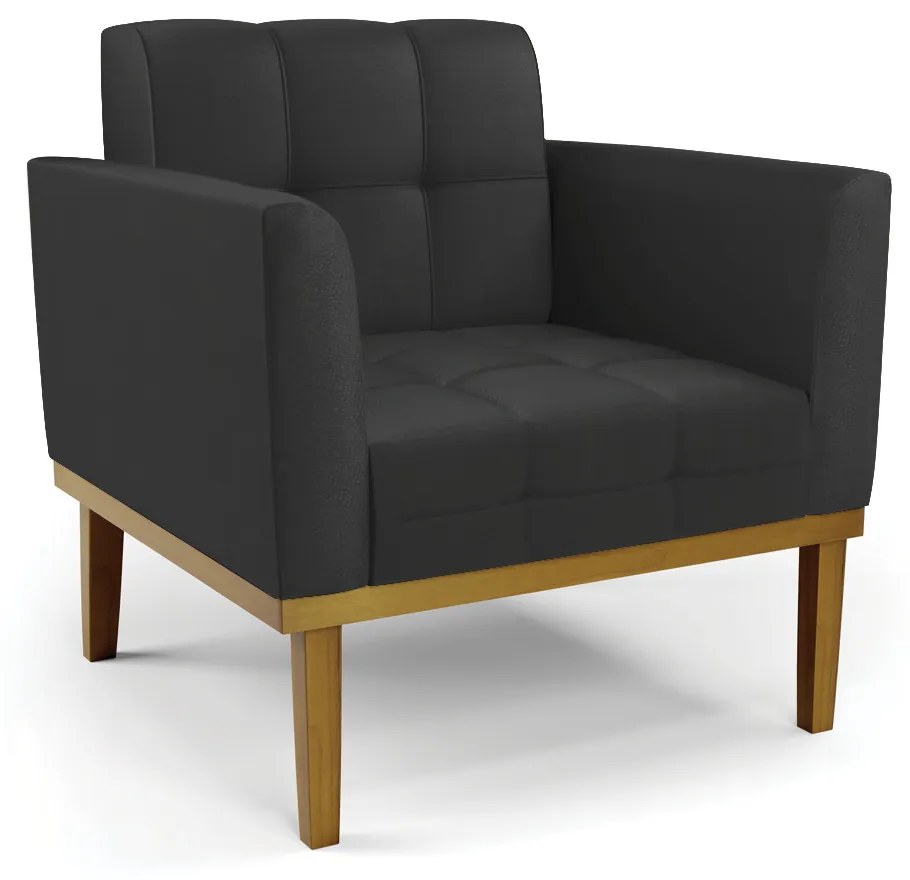 Poltrona Decorativa Karen Pés Fixo em Madeira Castanho PU Preto G19 - Gran Belo