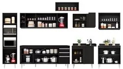 Armário de Cozinha Modulada de Canto 9 Peças CP04 Balcão Preto - Lumil