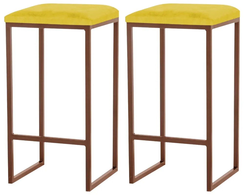 Kit 2 Banqueta Decorativa Billie Base Bronze Suede Amarelo G41 - Gran Belo
