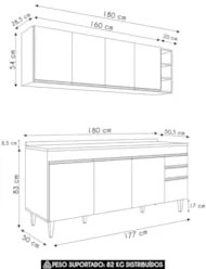Armário Cozinha e Balcão Com Tampo 180cm Dallas Castanho    - Lumil