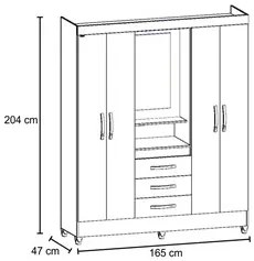 Guarda Roupa de Casal Capri 04 Portas e 03 Gavetas Castanho Wood - Mov