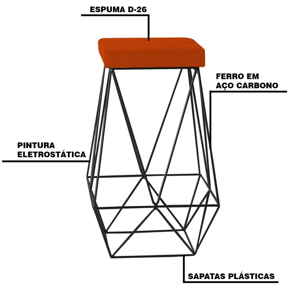 Banqueta Decorativa Kathy Base Preta Suede Telha G41 - Gran Belo