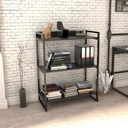 Kit 2 Estantes Livreiro Prisma Estilo Industrial 80cm 3 Prateleiras C0