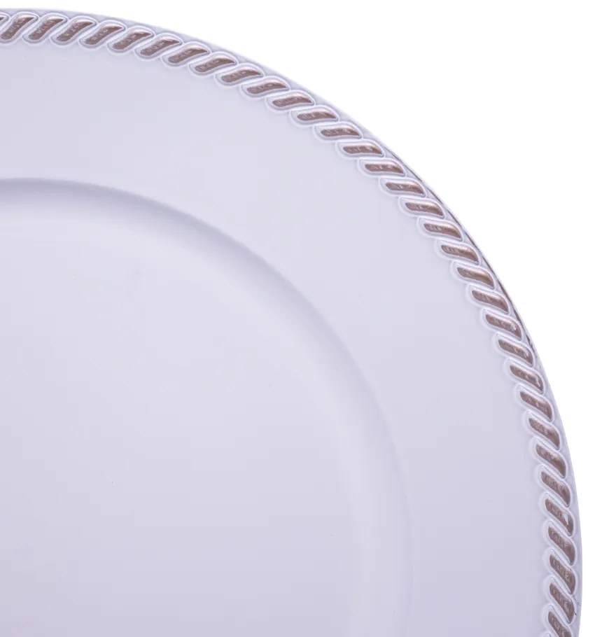 Sousplat Para Prato De Mesa Decorativo Branco Com Detalhes em Rose 33 cm - D'Rossi