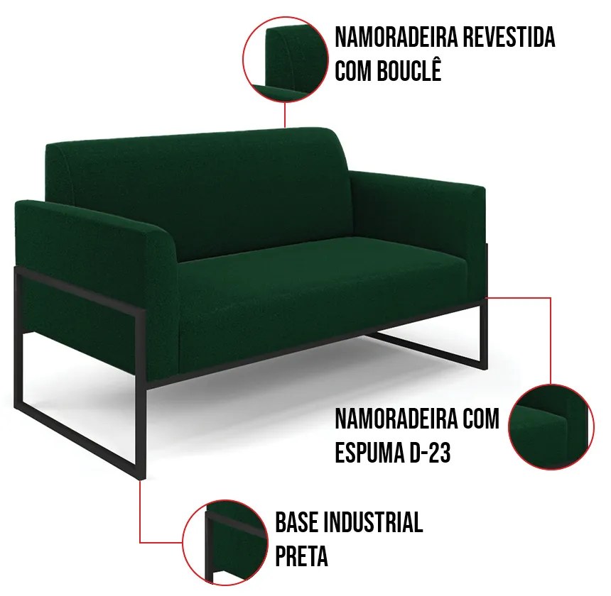 Sofá 2 Lugares Namoradeira Industrial Alta Preto Marisa Bouclê D03 - D'Rossi - Verde