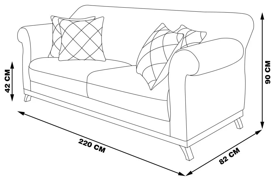 Sofá Decorativo 220cm 3 Lugares com 4 Almofadas Armstrong Veludo Bege G63 - Gran Belo