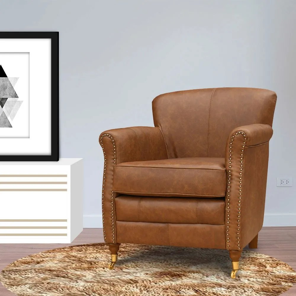 Kit 02 Poltronas Decorativas Sala de Estar Brunei Pés Príncipe Couro Mel G58 - Gran Belo