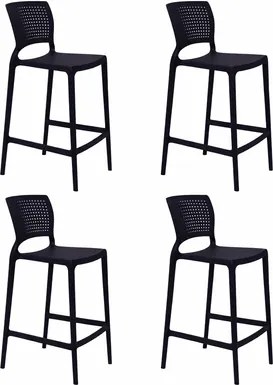 Kit 4 Banquetas Cozinha Alta Tramontina Safira Preta Empilhável em Polipropileno