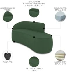 Sofá 3 Lugares Para Sala 180cm Orgânico Wendi Veludo Verde I01 - Mpoz