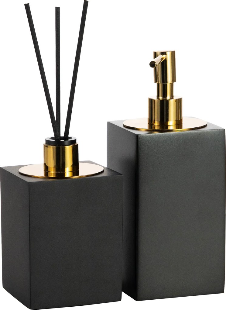Conjunto Banheiro Duo Quadrado Resina - Preto Fosco - Gold  Preto Fosco - Gold
