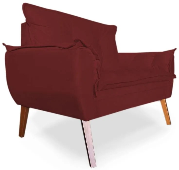 Poltrona Namoradeira Apolo Pés Madeira Suede Bordô - Sheep Estofados - Vermelho escuro