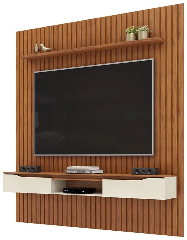 Painel Suspenso Ripado Seko TV 65" Borda Chanfrada Freijó/OffWhite G18 - Gran Belo