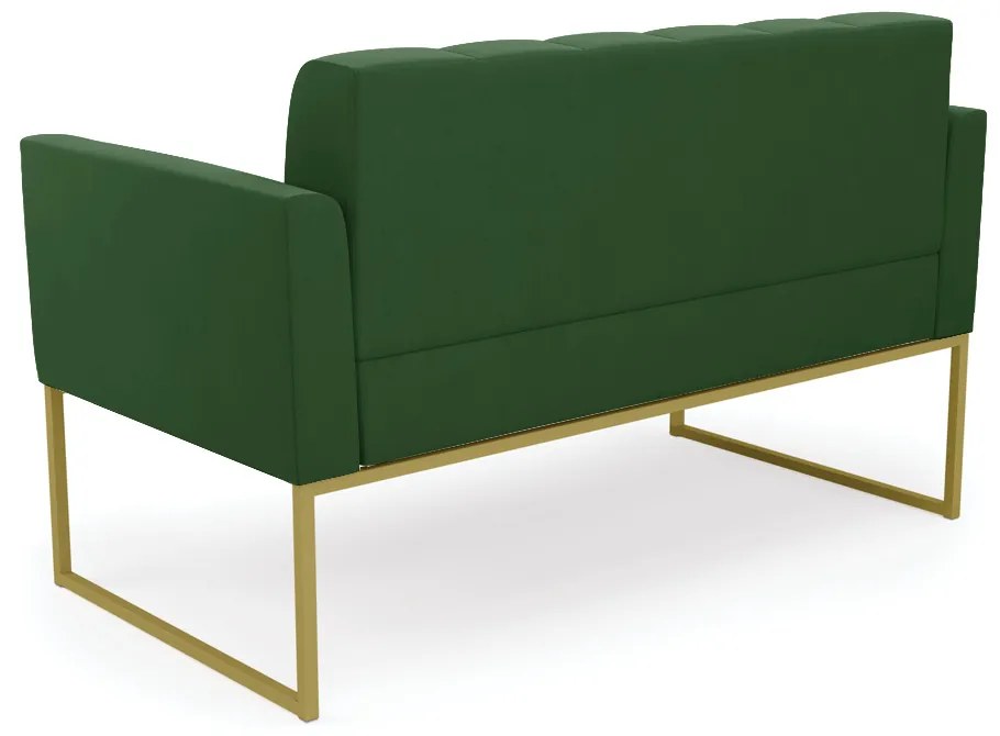 Sofá Namoradeira Elisa Suede Base Metálica Industrial Dourado - D'Rossi - Verde