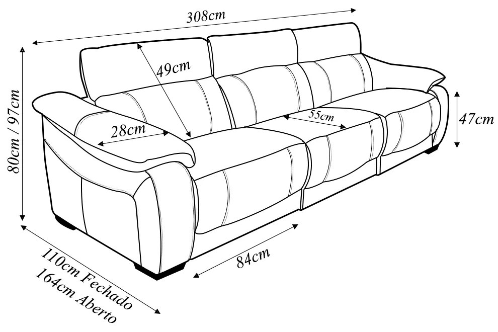 Sofá Elétrico Sala de Estar Reclinável Concepción U076 308cm Modulado Botão Elétrico Couro Bege Claro G49 - Idea Relax By Natuzzi Group