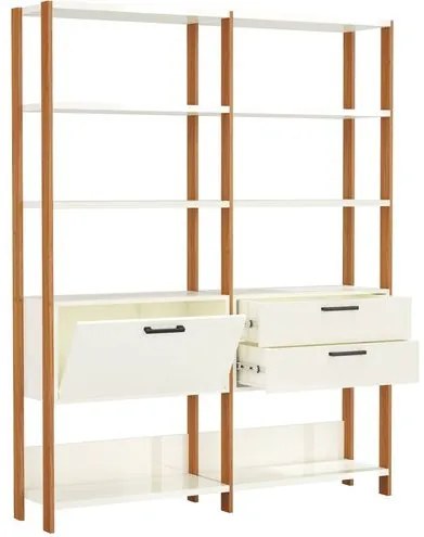 Estante Elegante 2 Torres com 1 Gaveteiro e 1 Porta 1,45 MT (LARG) cor Off White Brilho com Freijo Fosco - 52817 Sun House
