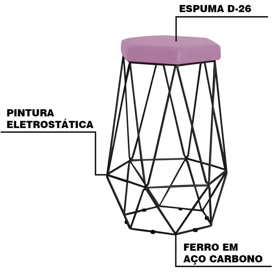 Kit 2 Banqueta Decorativa Rubel Base Preta Veludo Rosê G41 - Gran Belo