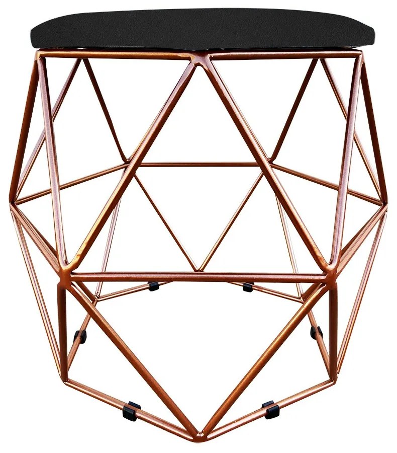 Puff Aramado Hexágono Decorativo Industrial Cobre com Suede D03 - D'Rossi - Preto