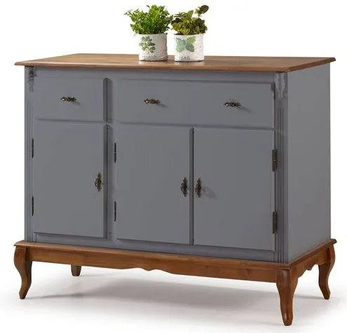 Buffet Bianca Cinza Escuro 3 Portas 2 Gavetas Base Imbuia 132cm - 59819 Sun House