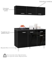 Armário Aéreo e Balcão de Cozinha 120cm com Tampo Classic Z46 Preto -
