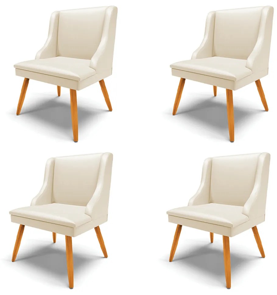 Kit 4 Cadeiras Decorativas Sala de Jantar Pés Palito de Madeira Firenze PU Bege/Natural G19 - Gran Belo