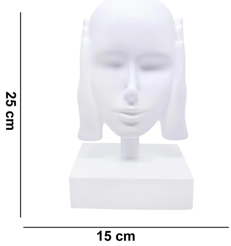 Escultura Máscara Rosto Surdo Branco Em Cerâmica 25x15x14 Cm B02 - D'Rossi
