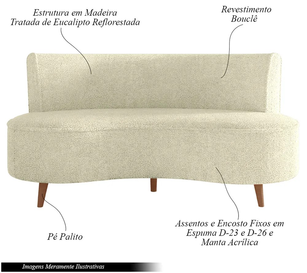 Sofá Living 2 Lugares 160cm Aang Pés Palito Bouclê Bege Claro G33 - Gran Belo