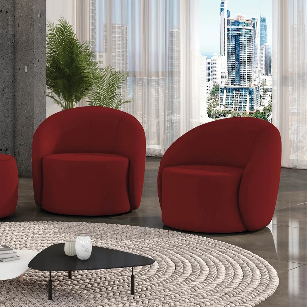 Poltrona Decorativa Orgânica Kit 2 Lua Veludo D03 - D'Rossi - Marsala