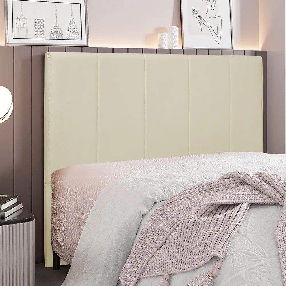 Cabeceira Decorativa Casal 1,40M Erza Veludo Bege G63 - Gran Belo
