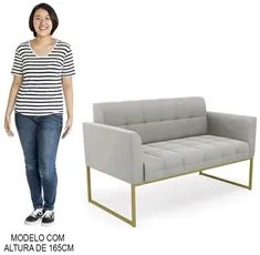 Sofá Namoradeira e 1 Poltrona Base Industrial Dourado Ana Veludo Cinza