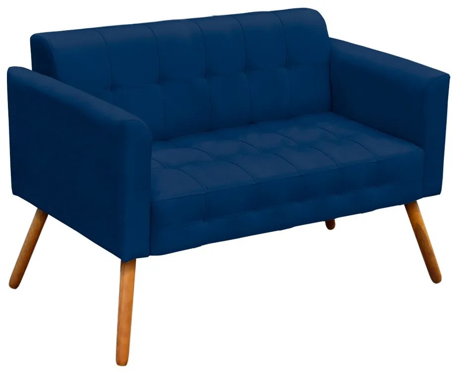 Kit 01 Namoradeira e 02 Poltronas Giratória Elisa Suede Base Madeira MM30 D'Rossi - Azul Marinho