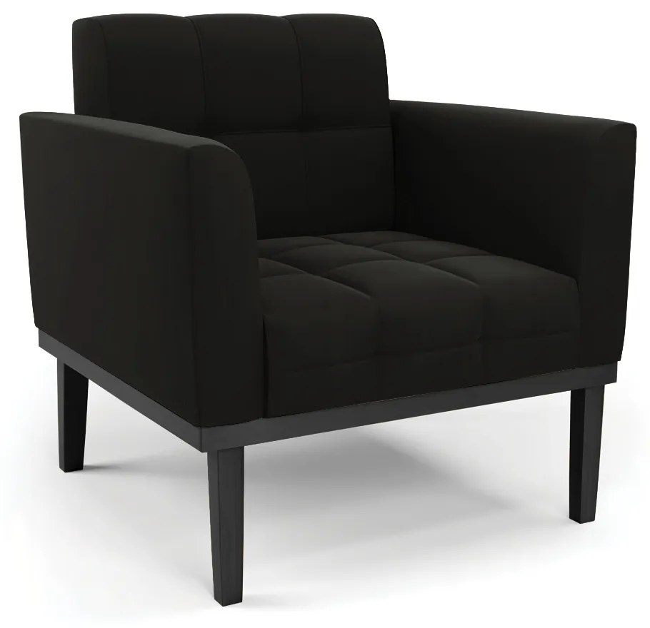 Sofá Namoradeira e 2 Poltronas Base de Madeira Preto Elisa Suede D03 - D'Rossi - Preto