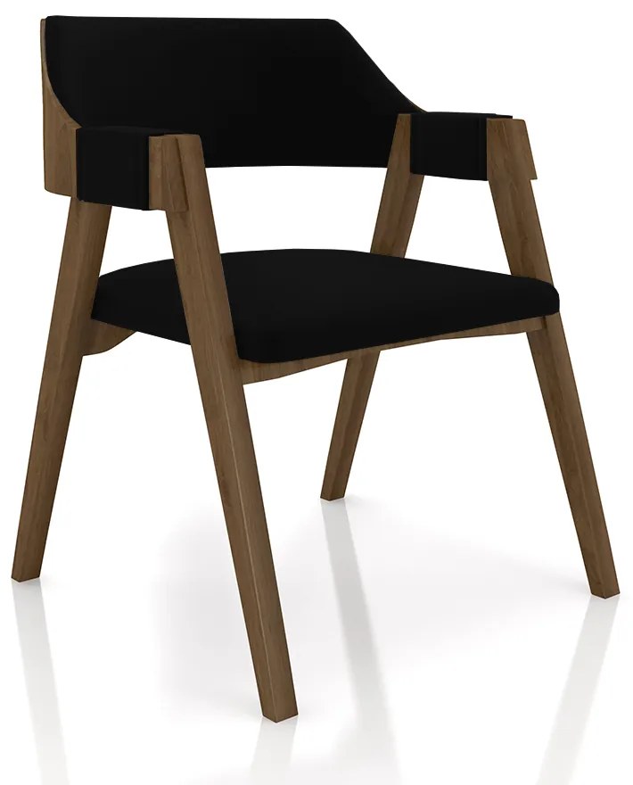 Conjunto Mesa de Jogos Carteado Bellagio Tampo Reversível e 6 Cadeiras Madeira Poker Base Cone Veludo Preto/Nogueira G42 - Gran Belo