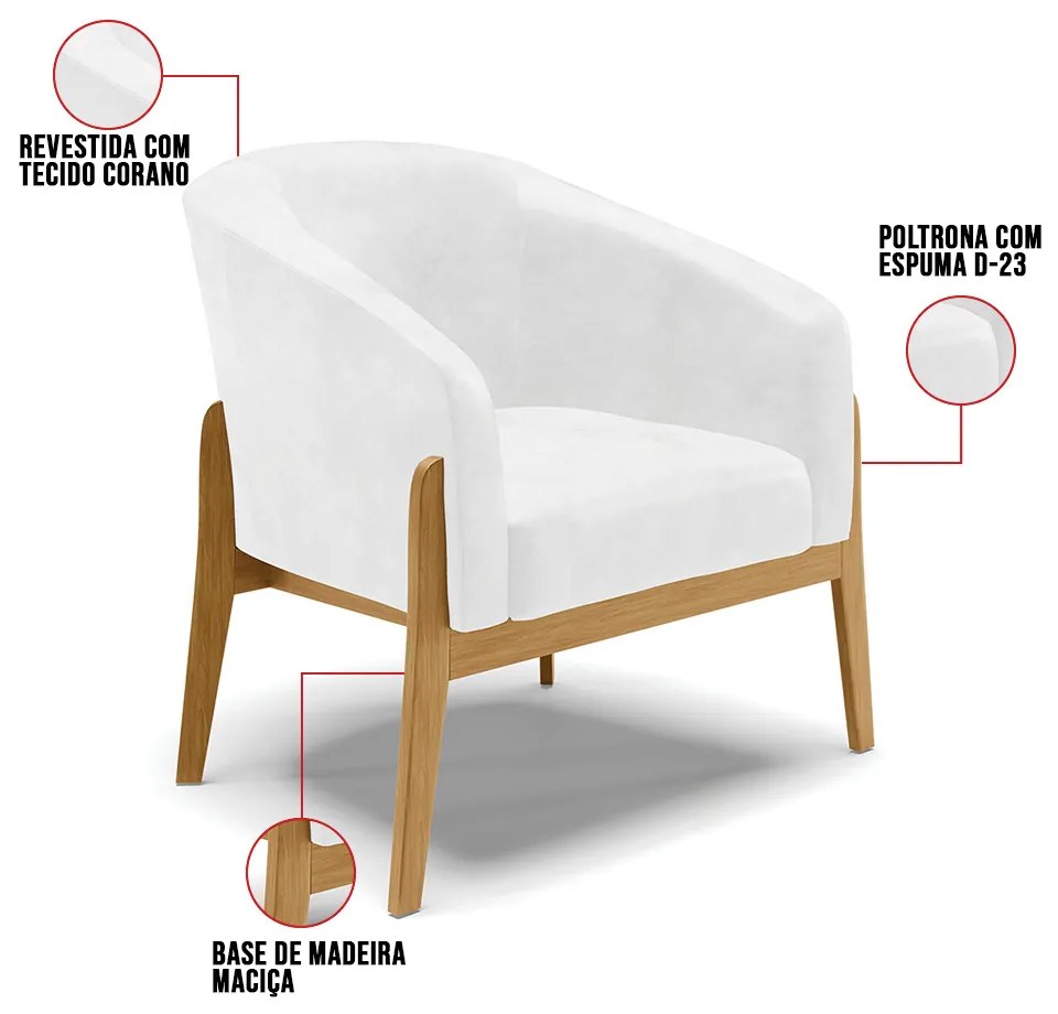 Poltrona Decorativa Base de Madeira Stella Sintético PU D03 - D'Rossi - Branco