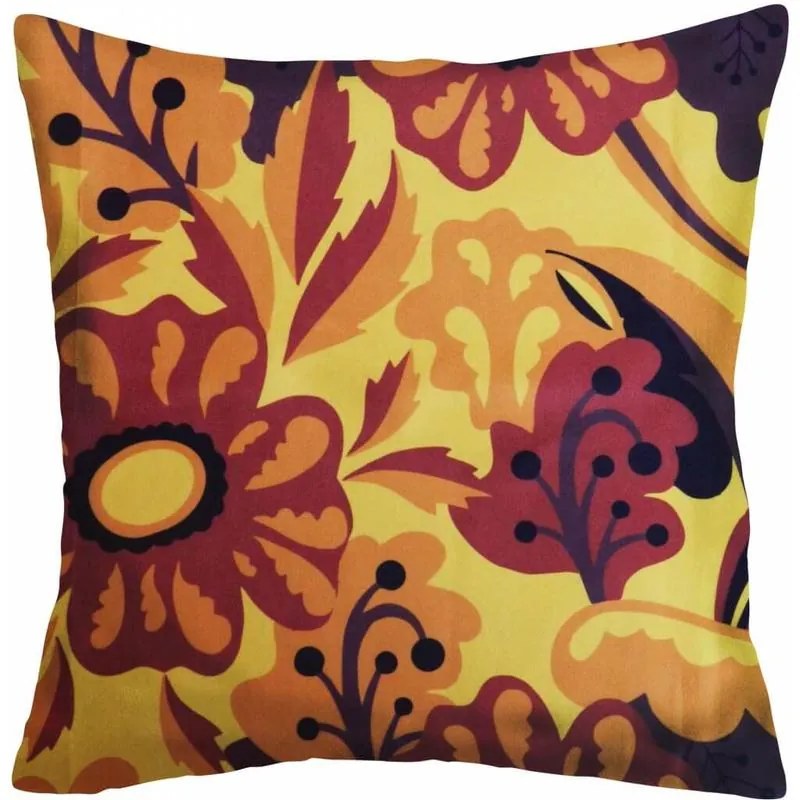Capa de Almofada Suede Suprema em Tons Amarelo e Preto - Floral - 60x60cm