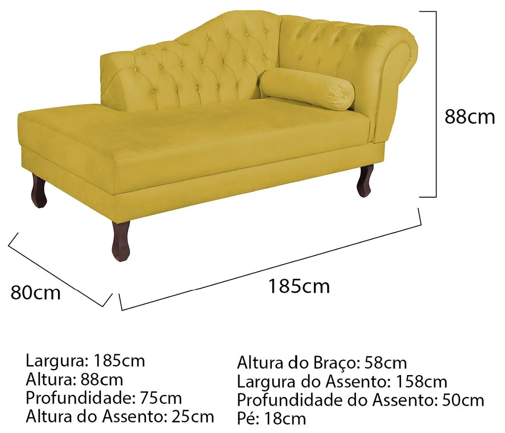 Recamier Diana 185cm Lado Esquerdo Suede Amarelo - ADJ Decor